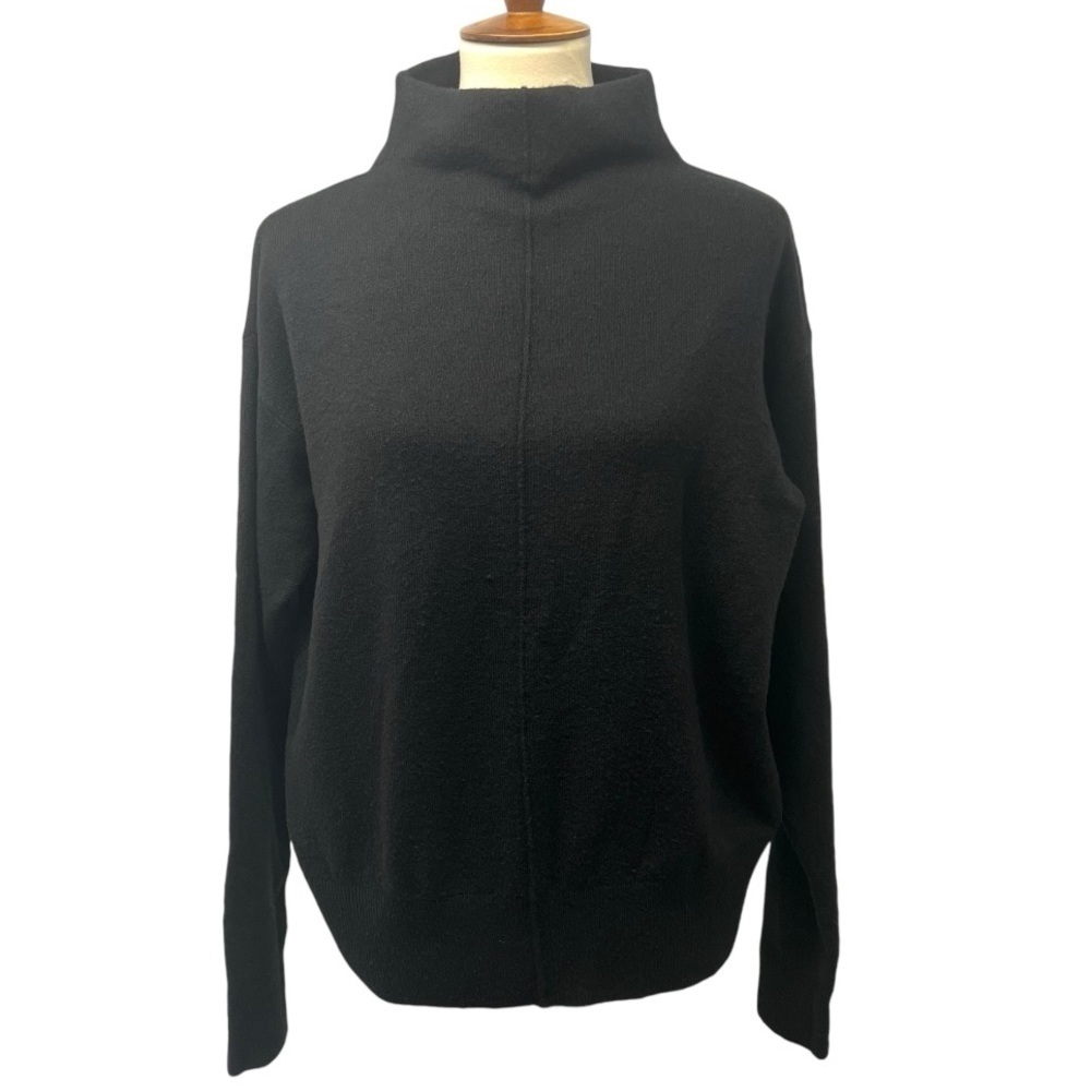 Nordstrom Black Wool Blend Mock Neck Pullover Basic Capsule Sweater Womens Small